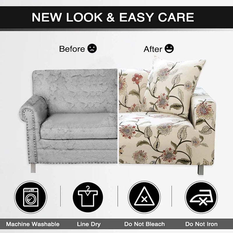 Lamberia Printed Sofa Cover Stretch Couch Cover Sofa Slipcovers for 3 Cushion Couch with Two Pillow Cases (3 Seater, New Blooming Flower) - Image 4